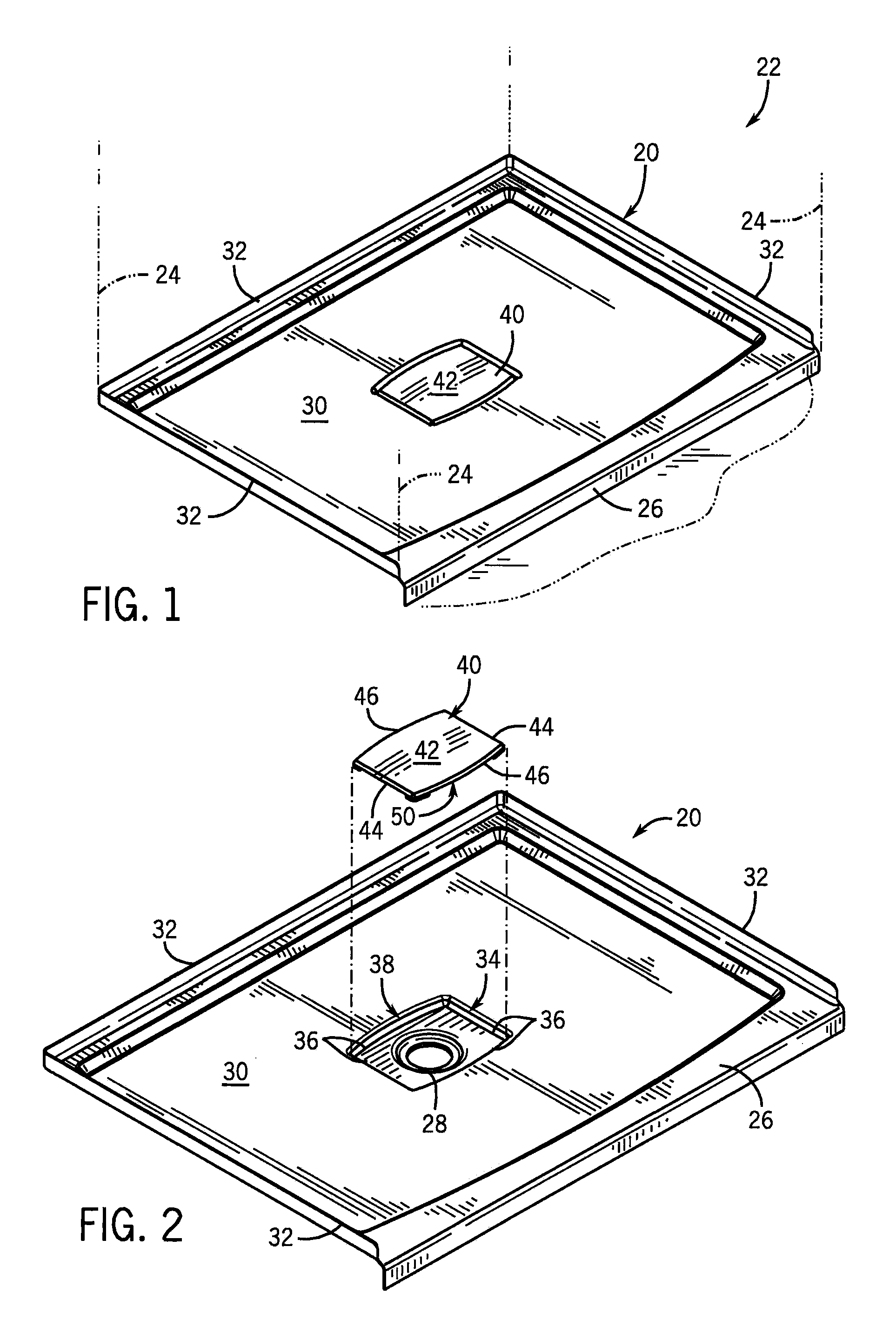 Shower base with flow enhancing covered drain