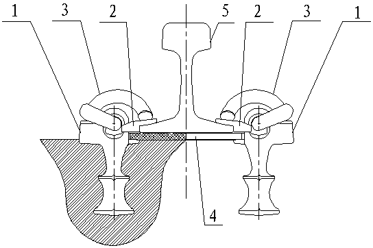 Elastic strip fastener structure for small-radius track steel rail