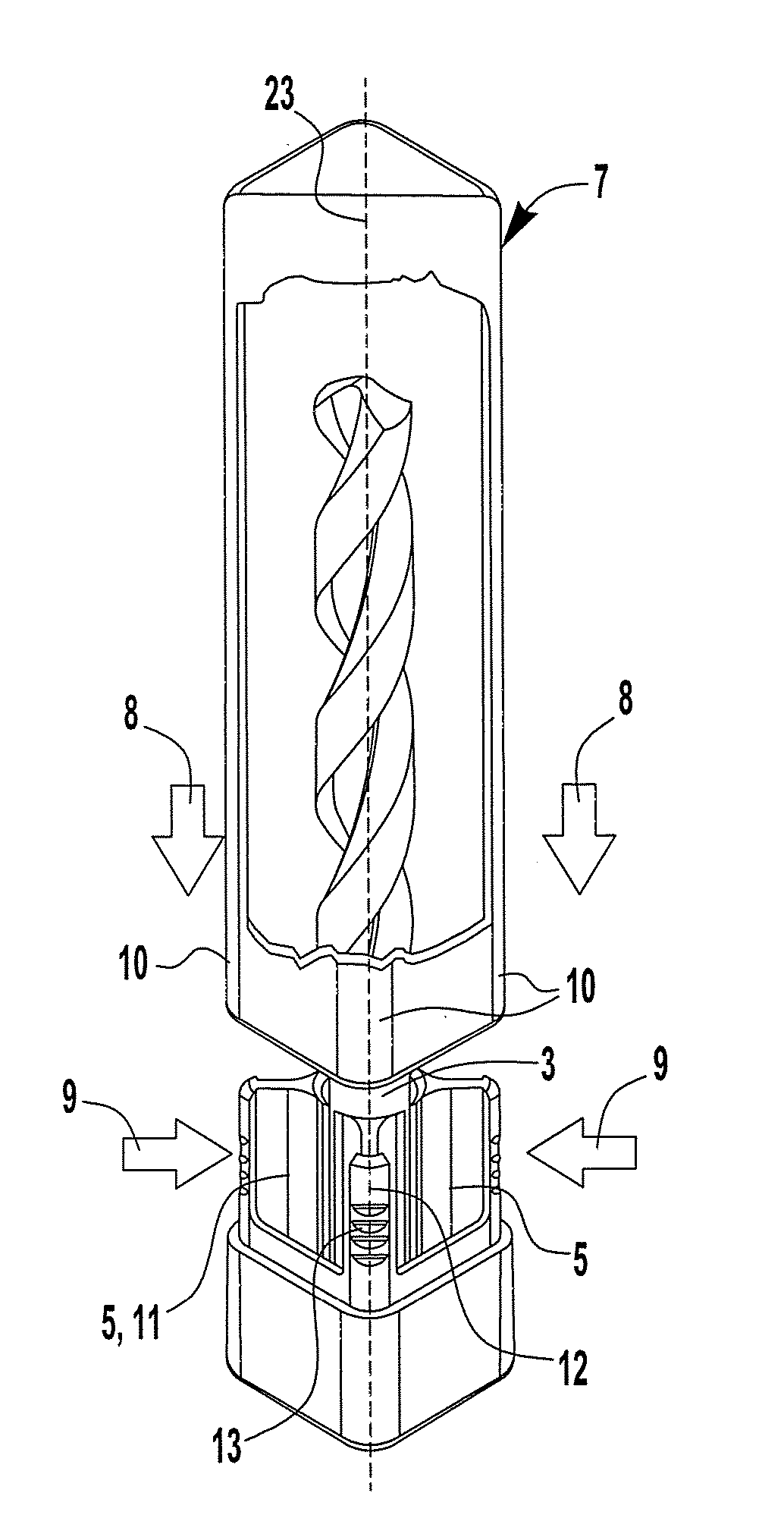 Packaging container with clamping base