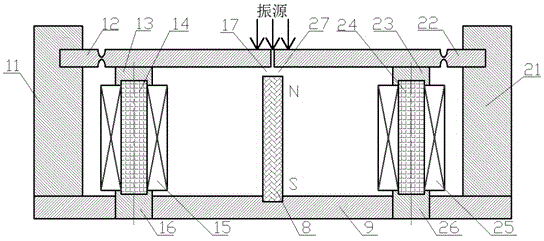 Variable air gap magnetostrictive vibration energy harvester and method therefor