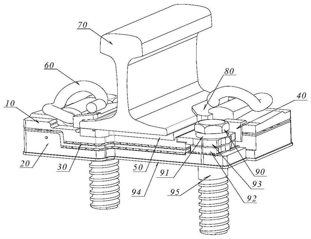 Double-layer rail vibration reduction fastener with blocking shoulder