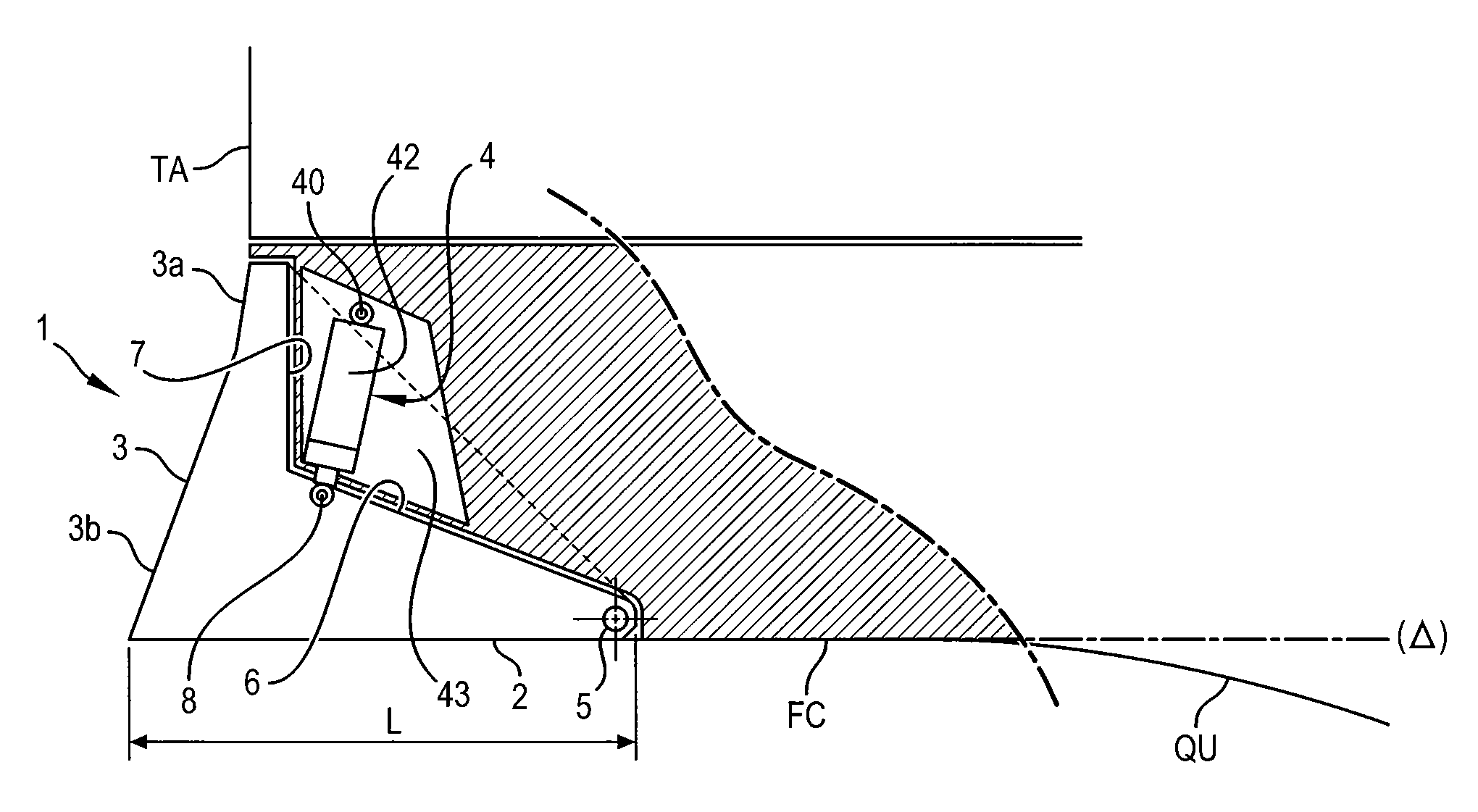 Ship with stern equipped with a device for deflecting a flow of water