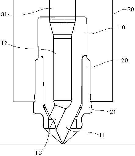 Single-hole type mouth core pin-point gate hot runner nozzle