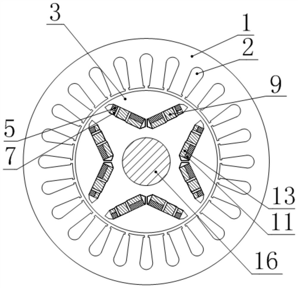 Three-stage v-type series-parallel combined magnetic pole adjustable flux motor