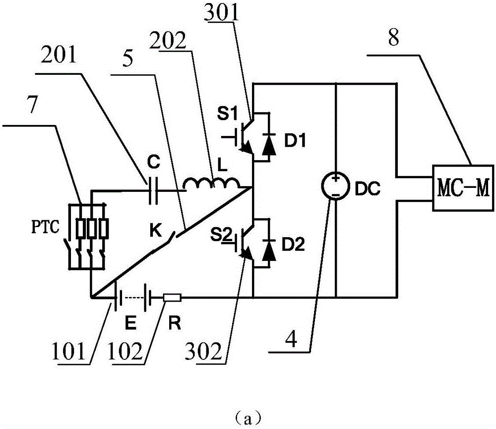 LC resonance and PTC (positive temperature coefficient) resistance band-based electric power storage device heating method