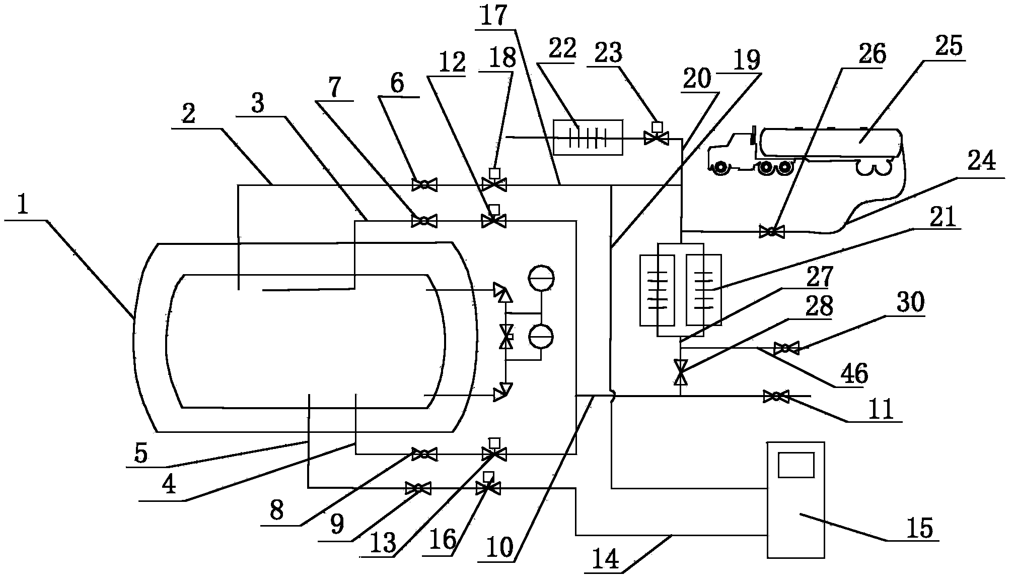 Pump-free LNG gas-filling system and liquefied natural gas processing method