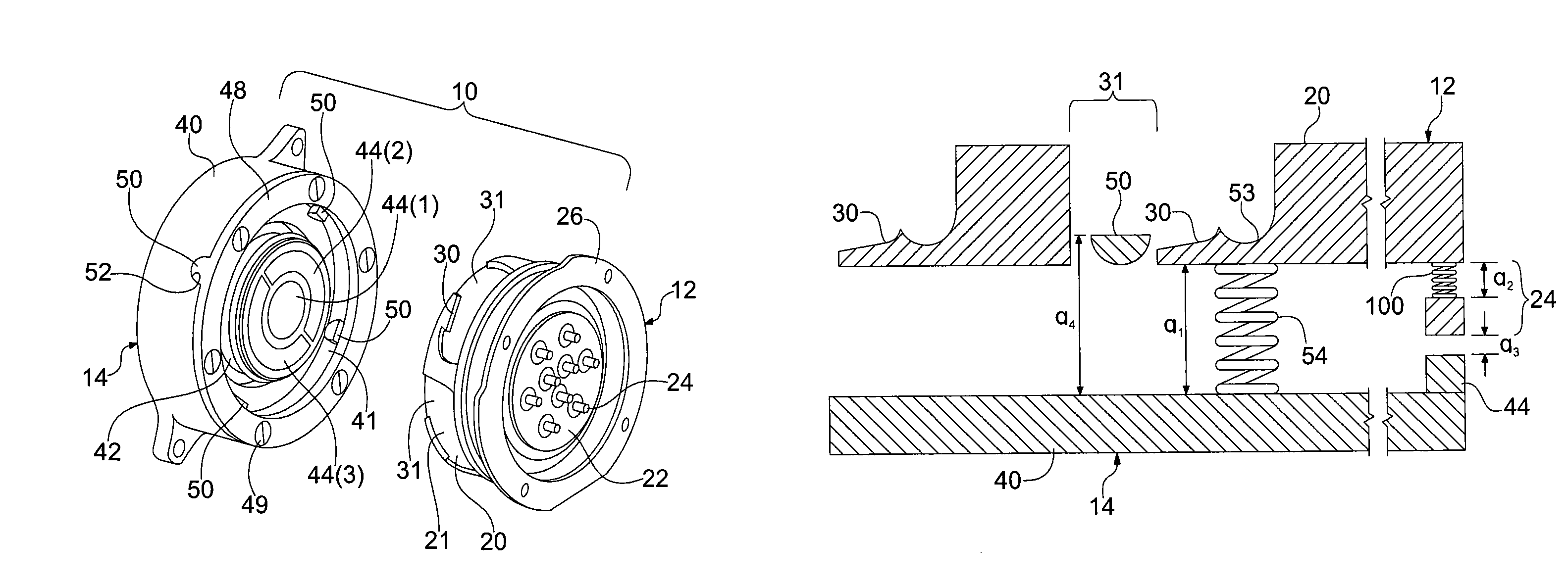 Electrical connector including a bayonet locking device