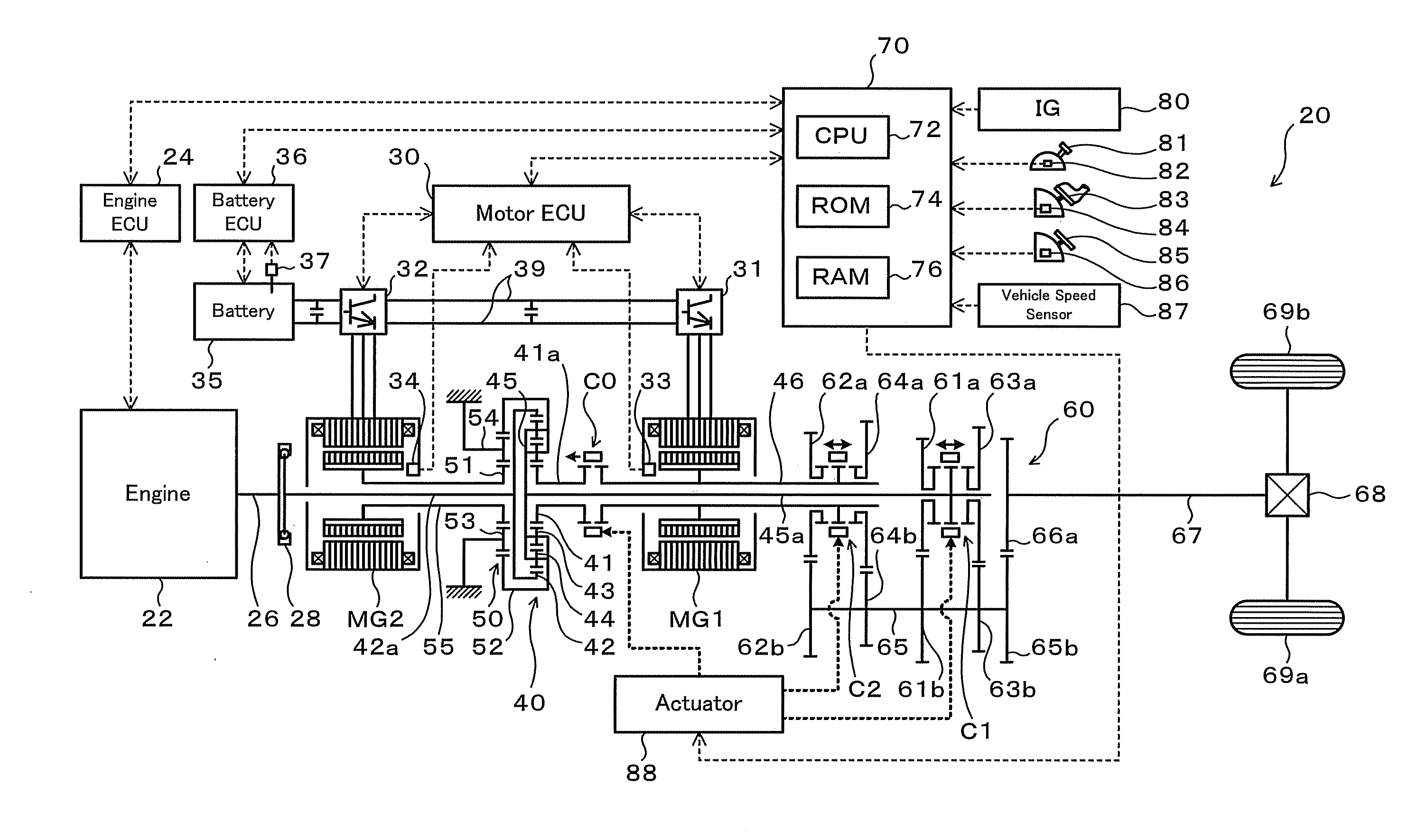 Power output apparatus, vehicle equipped with power output apparatus, and control method of power output apparatus