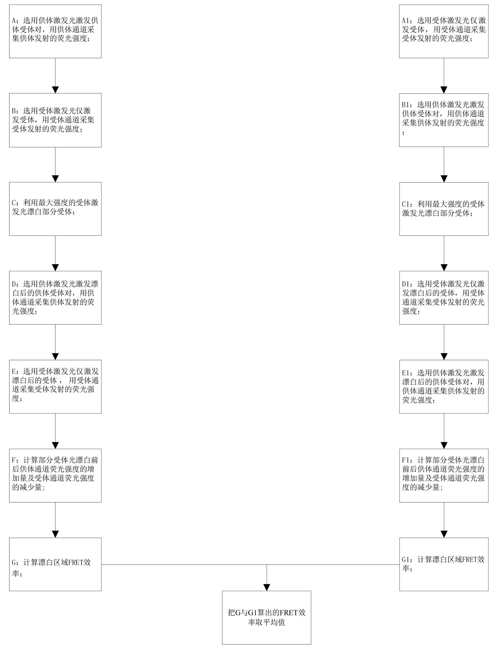 FRET (Fluorescence Resonance Energy Transfer) efficiency quantitative detecting method based on partial acceptor photo-bleaching and donor-acceptor alternate excitation