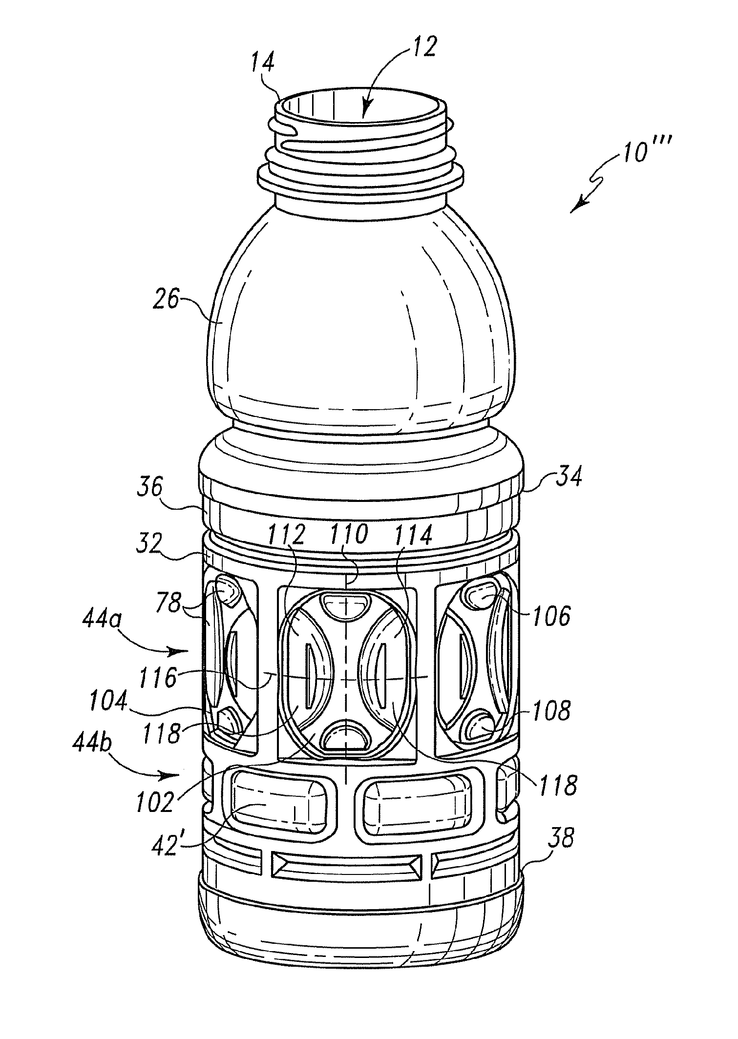 Plastic container with horizontally oriented panels