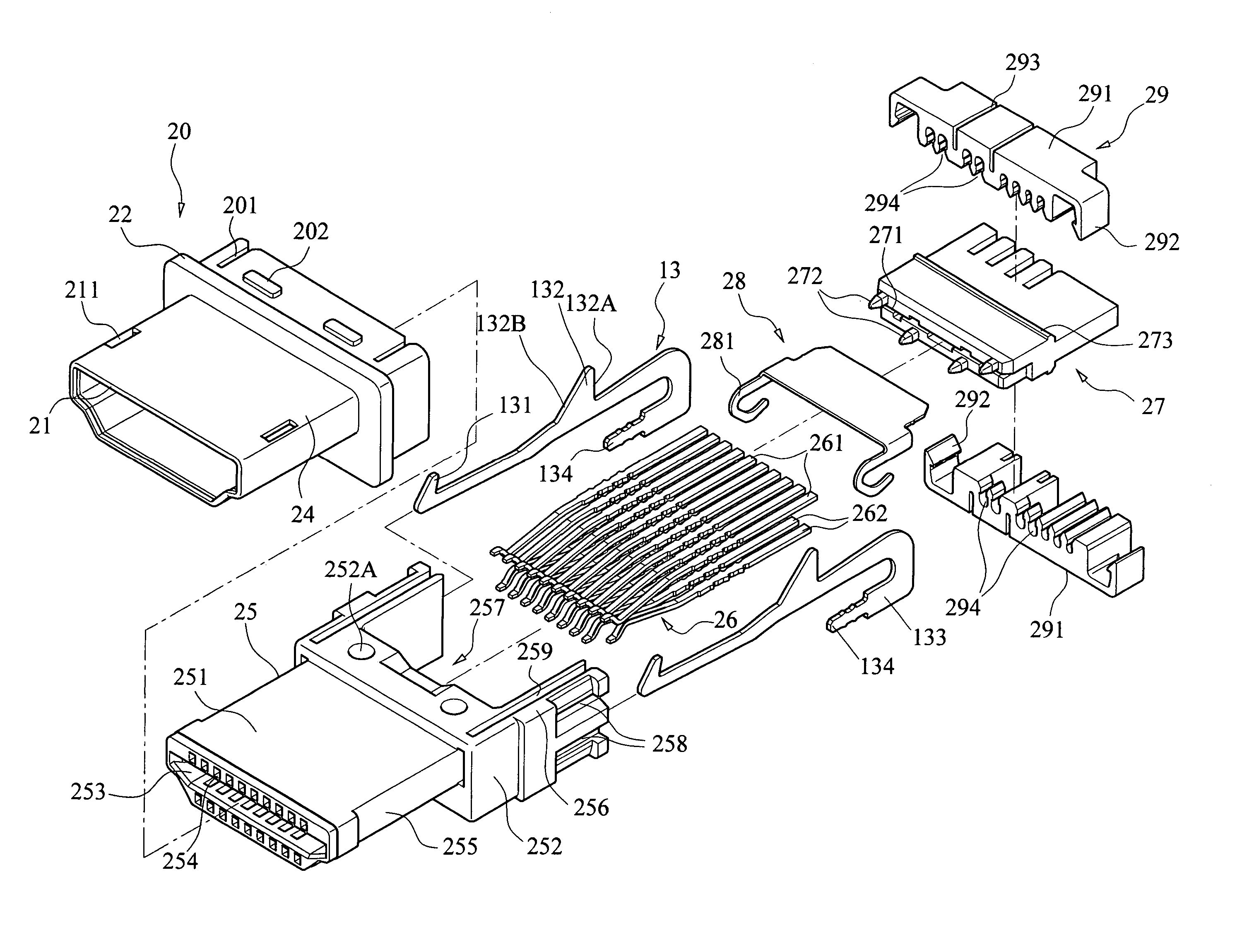 Electrical connector with a spring push button for disengagement with jack