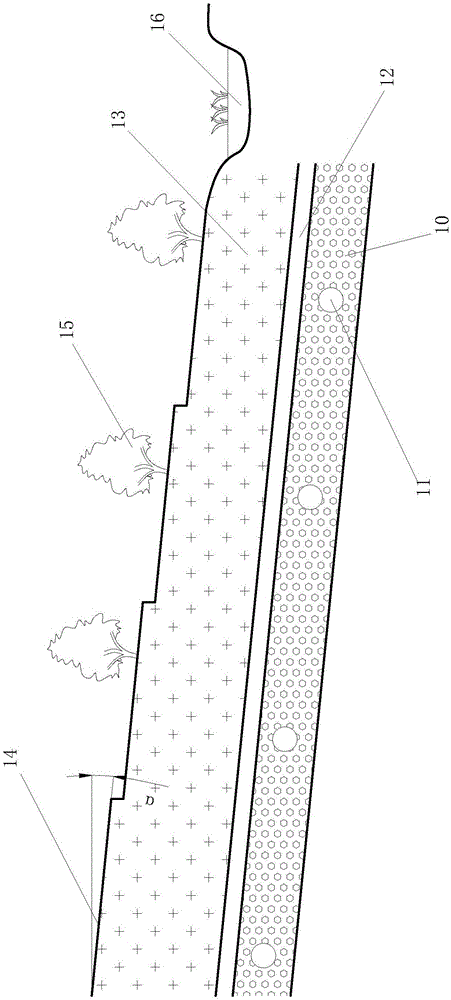 Sponge green land suitable for mountain topography and building method of sponge greenbelt