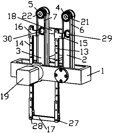 Outer revolving pair driven two translational grabbing robot mechanism of synchronous belt transmission structure