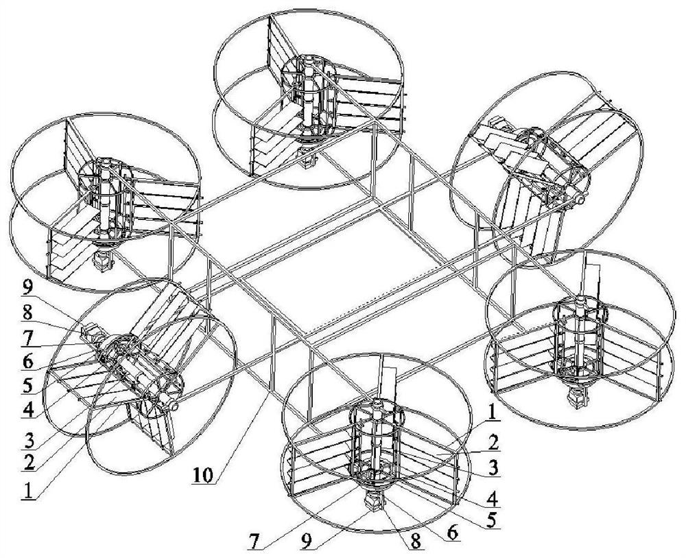 Two-horizontal four-vertical blade rotatable six-wheeled moving-wing UAV