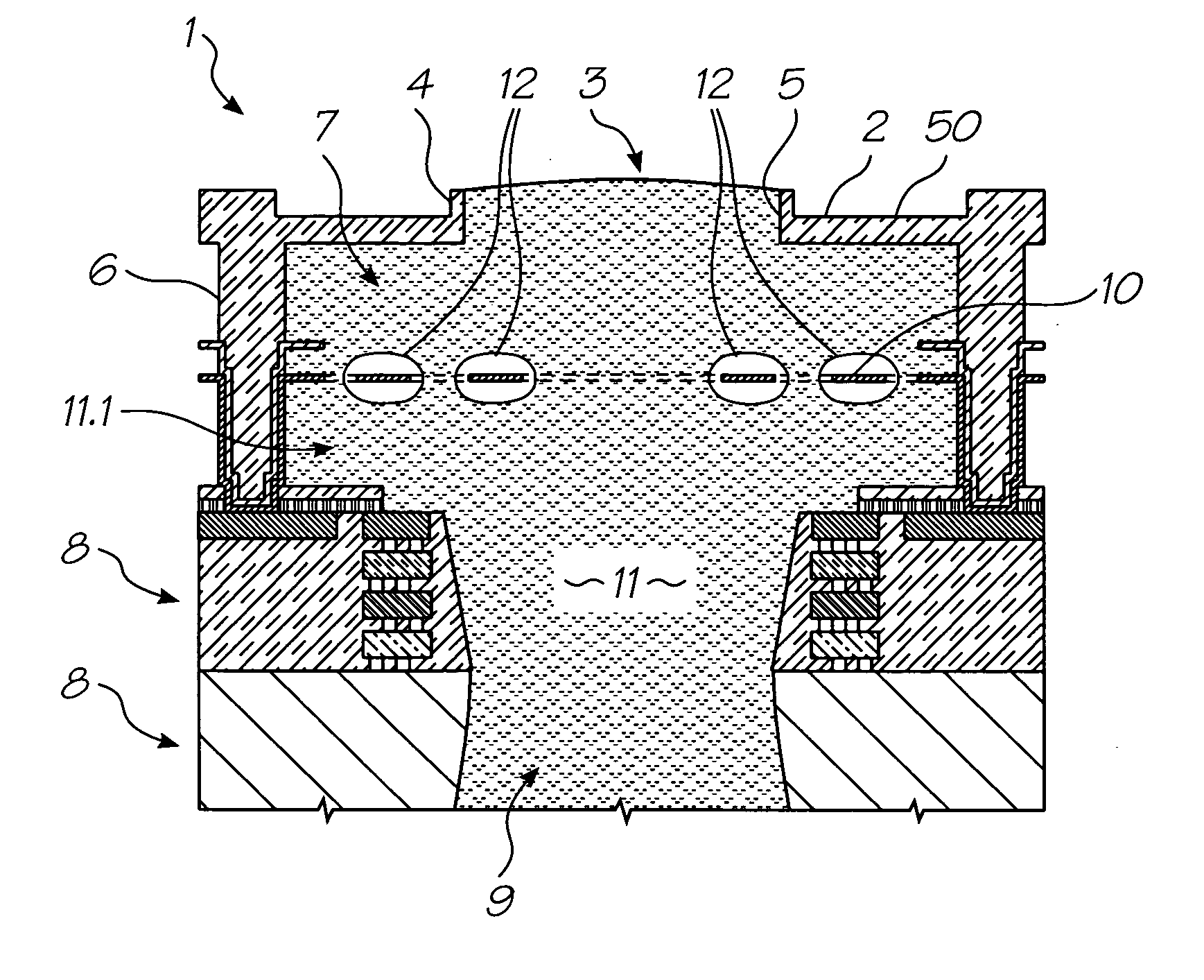 Inkjet printhead with deep reverse etch in integrated circuit wafer