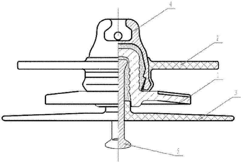 Disk-shaped suspension porcelain or glass composite insulator