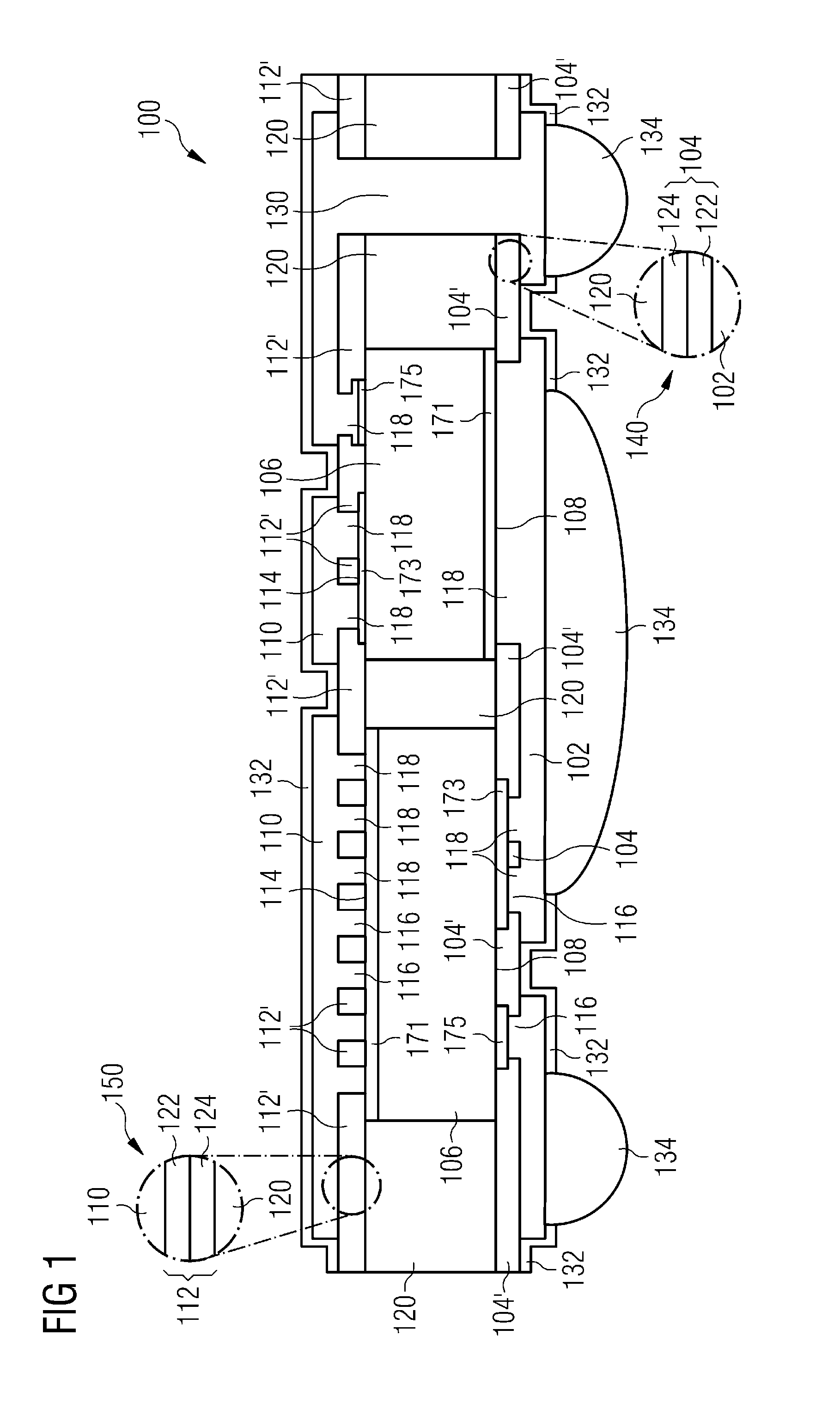 Chip assembling on adhesion layer or dielectric layer, extending beyond chip, on substrate