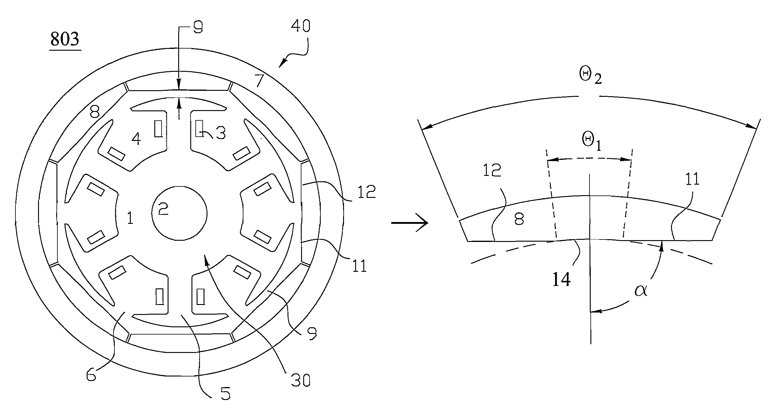 Rotary structure of permanent magnet electric machinery and method for determining the structure thereof