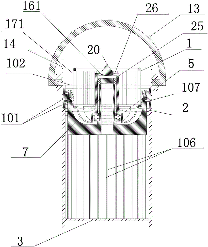 Magnet hook connection movable pin self-locking shaftless lifting prismatic barrel mop jet flow cleaning and spin-drying device