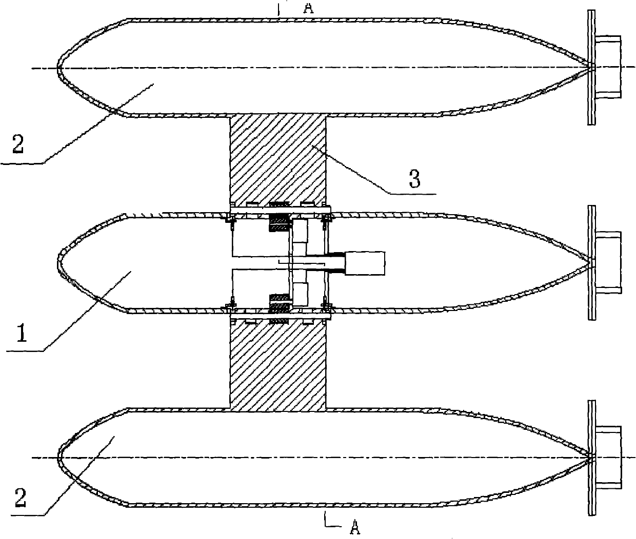 Three-body type submarine