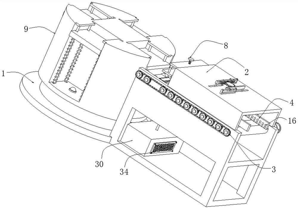 Efficient discharging device in production process of bamboo-wood composite floors and using method thereof