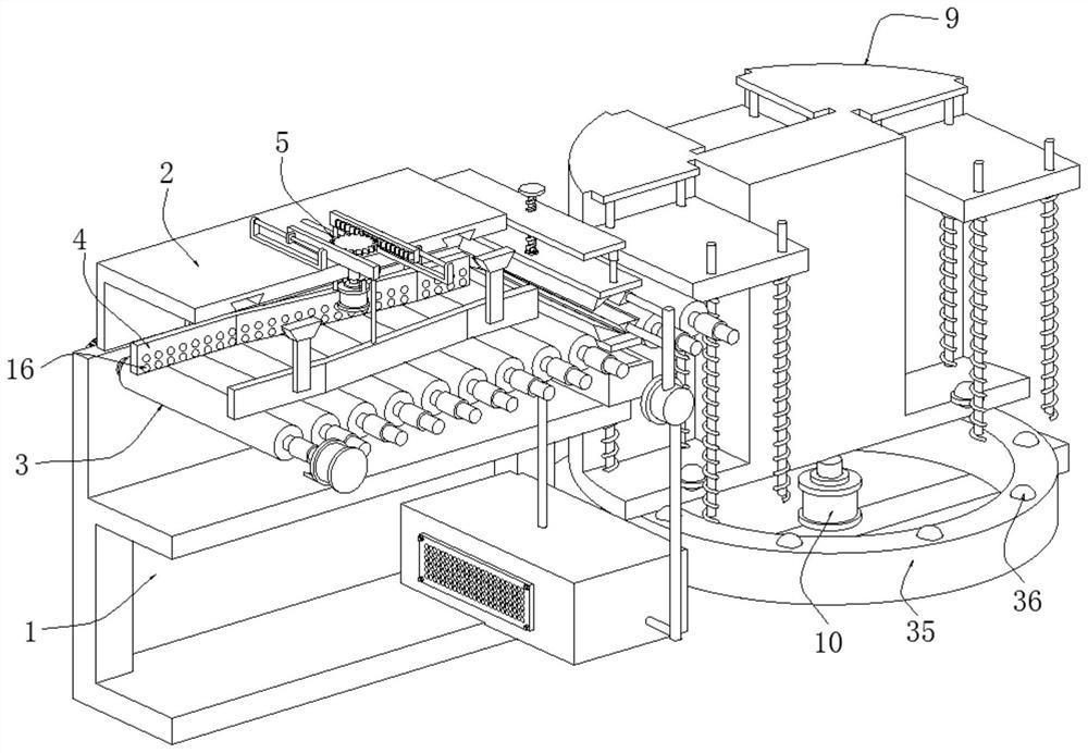 Efficient discharging device in production process of bamboo-wood composite floors and using method thereof