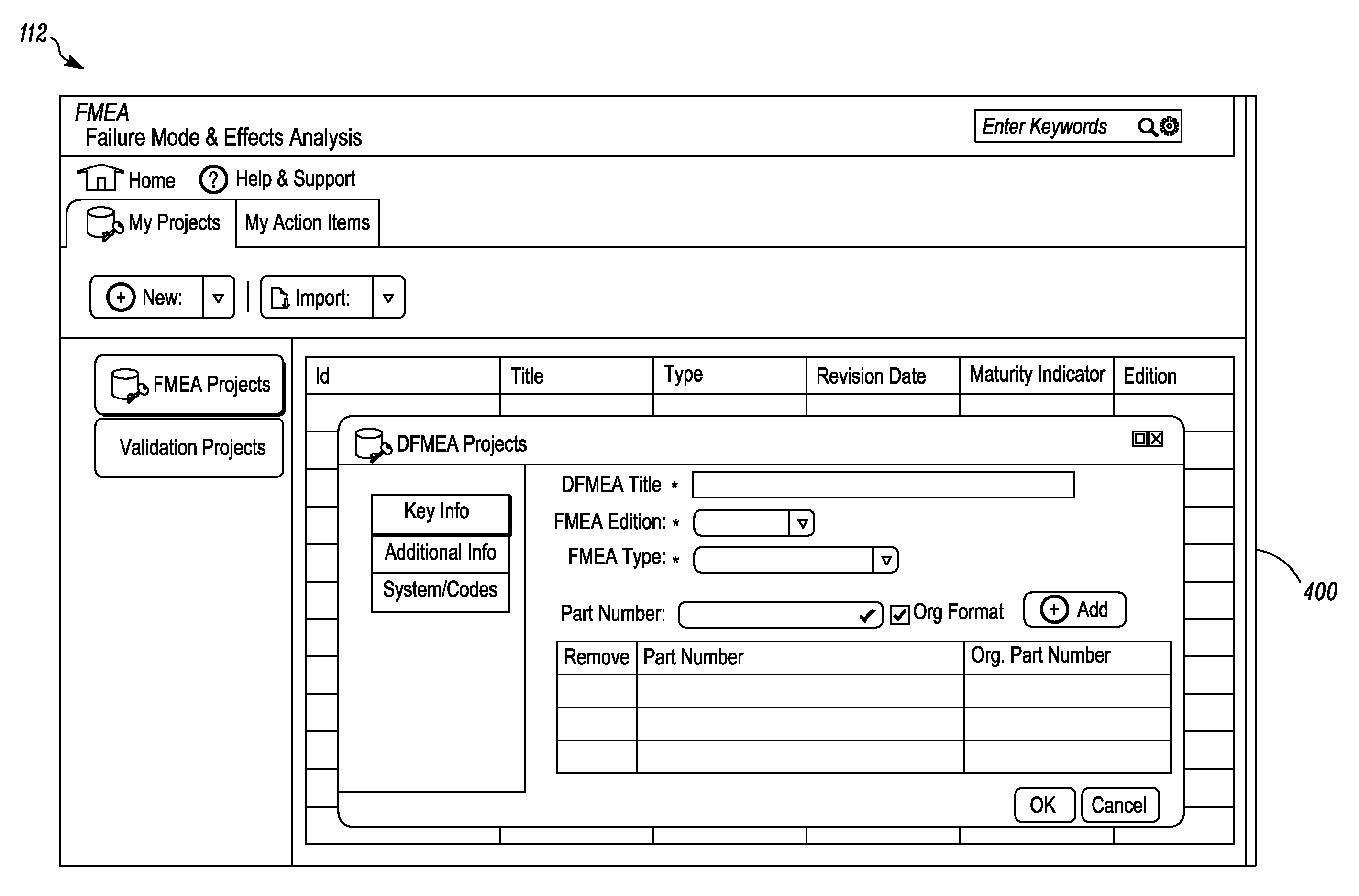 Graphical user interface for failure mode and effect analysis