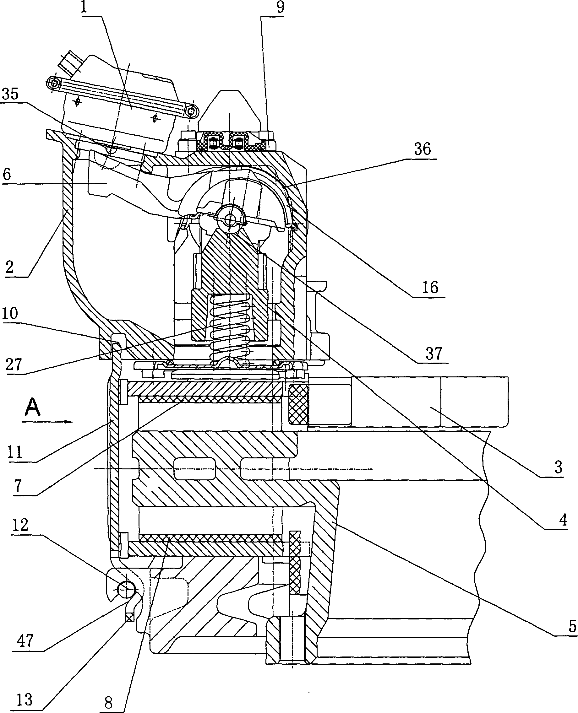 Double thrust disc and double regulating caliper type pneumatic brake device capable of self-regulating braking clearance