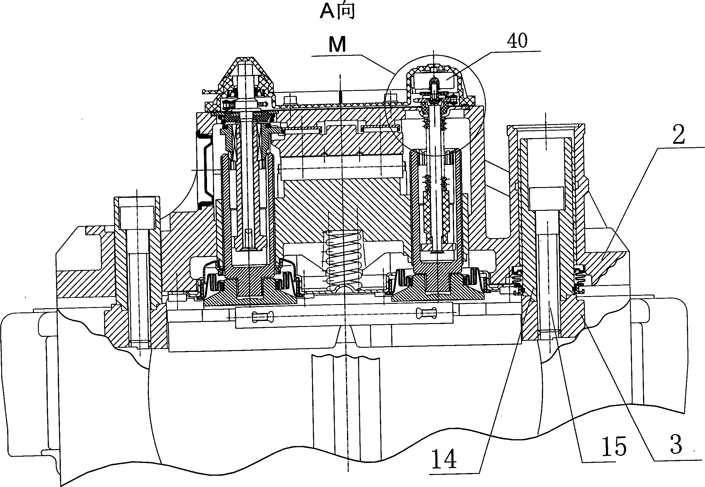 Double thrust disc and double regulating caliper type pneumatic brake device capable of self-regulating braking clearance