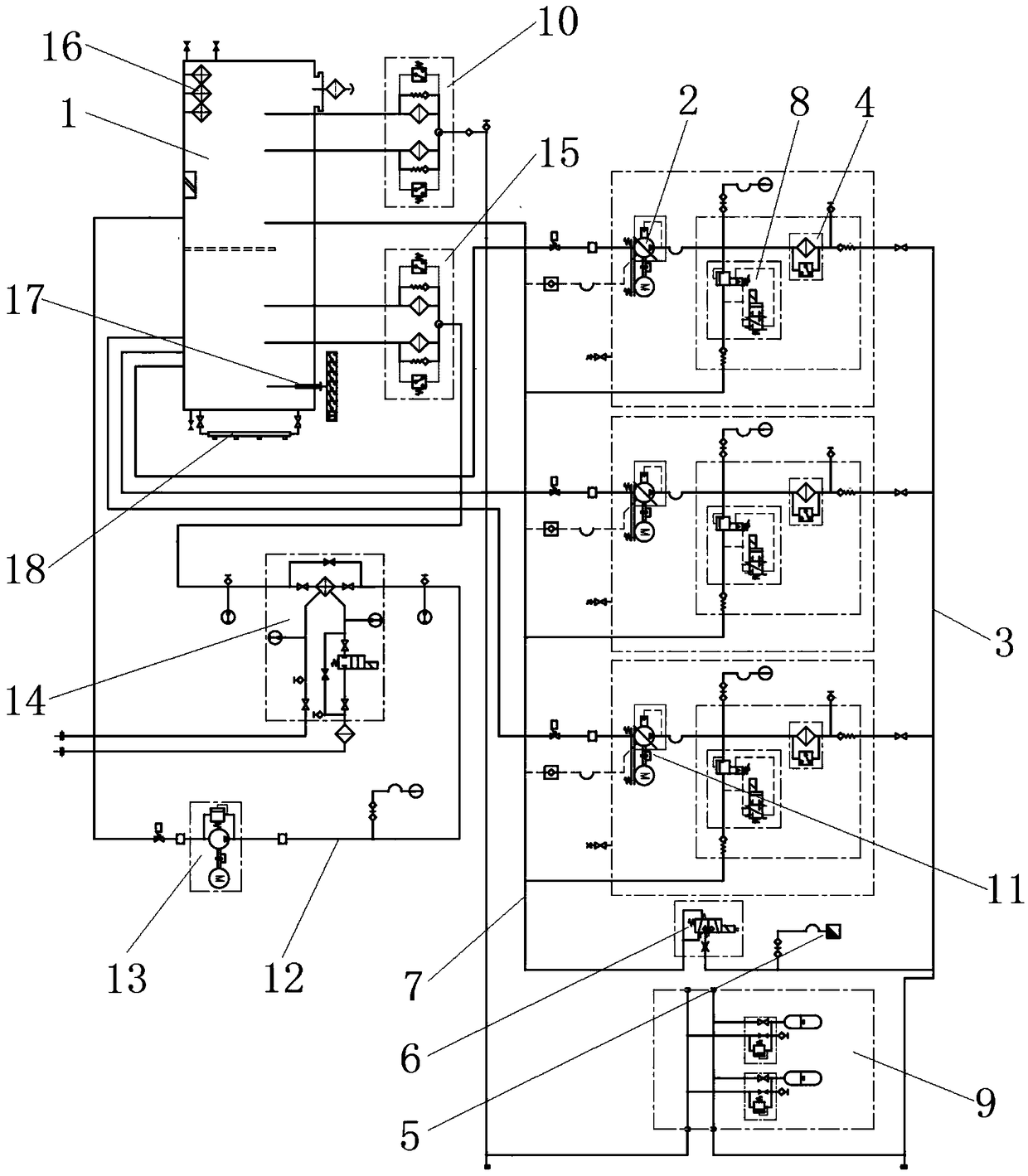 Hydraulic system of anti-seismic steel bar rolling line