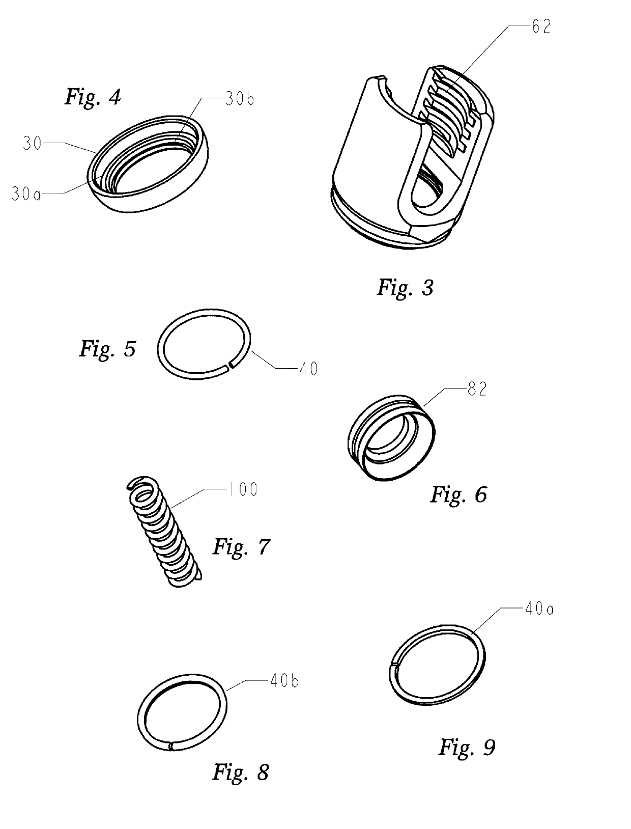 Spring clip bottom loading polyaxial ball and socket fastener