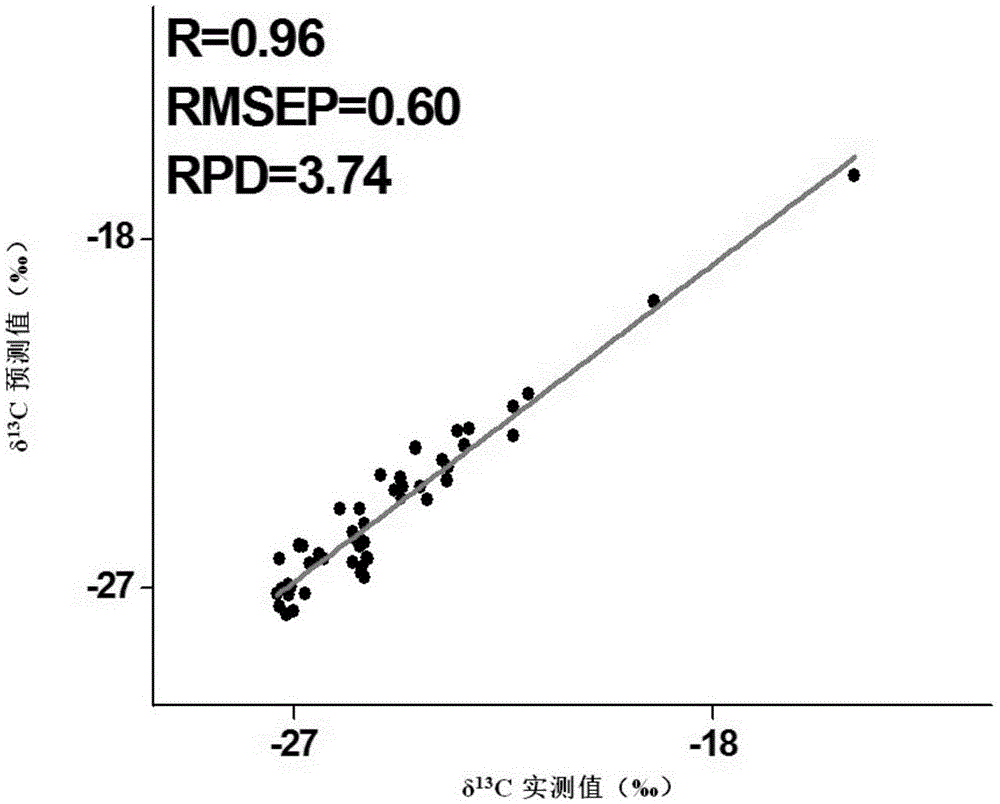 Method for detecting stable carbon isotopic ratio of soil through near infrared spectrum