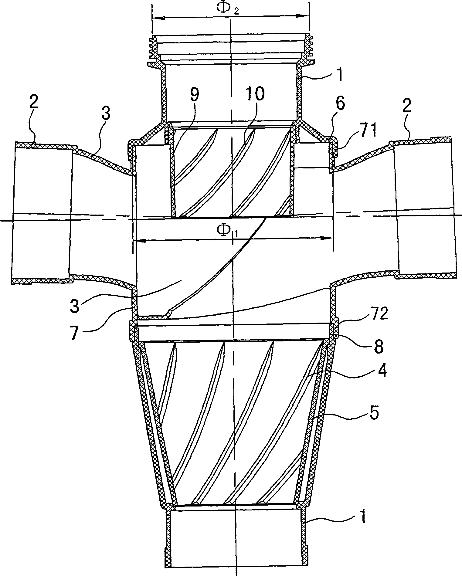 Swirling-flow noise-reduction joint used in construction drainage