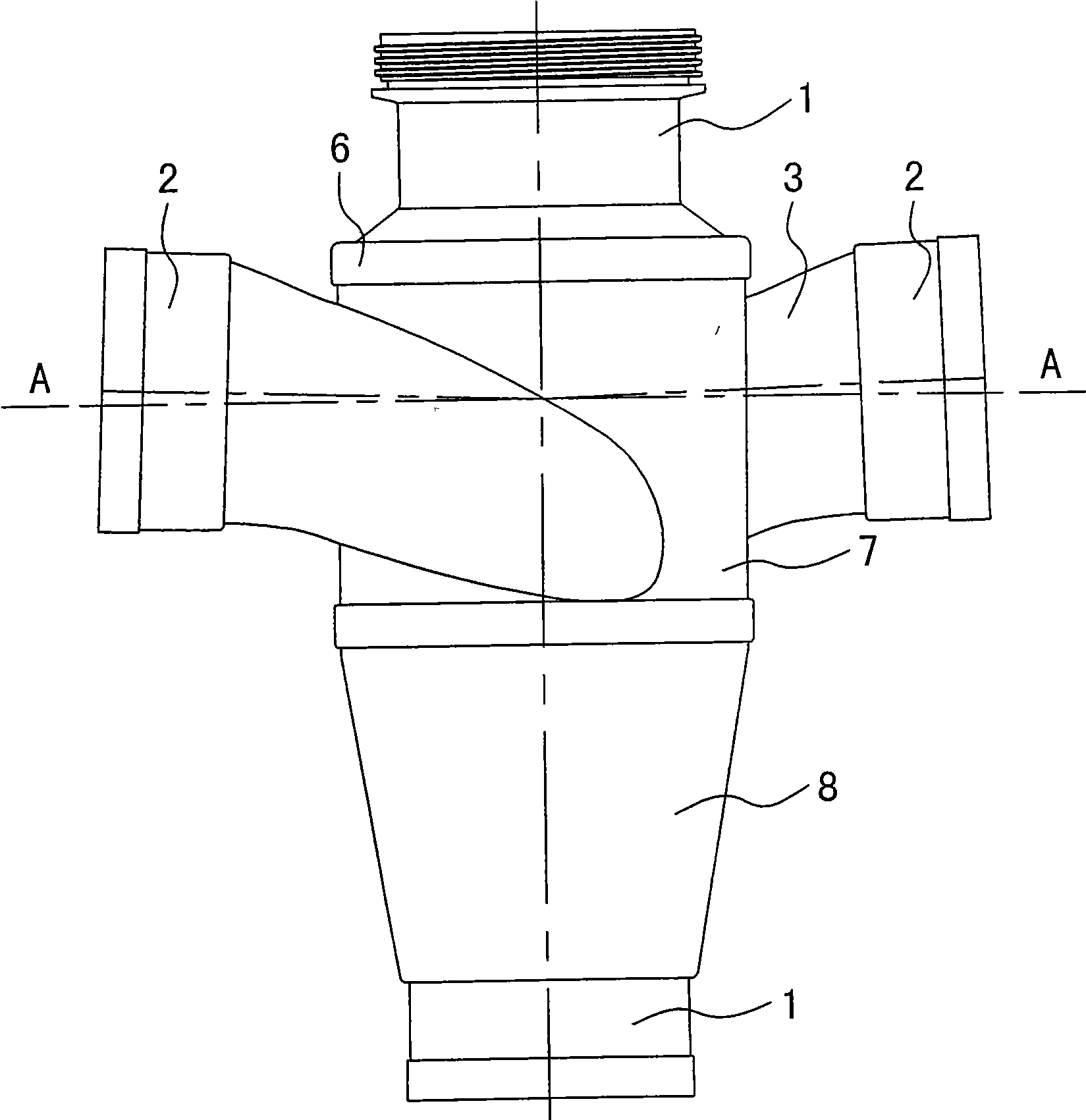 Swirling-flow noise-reduction joint used in construction drainage