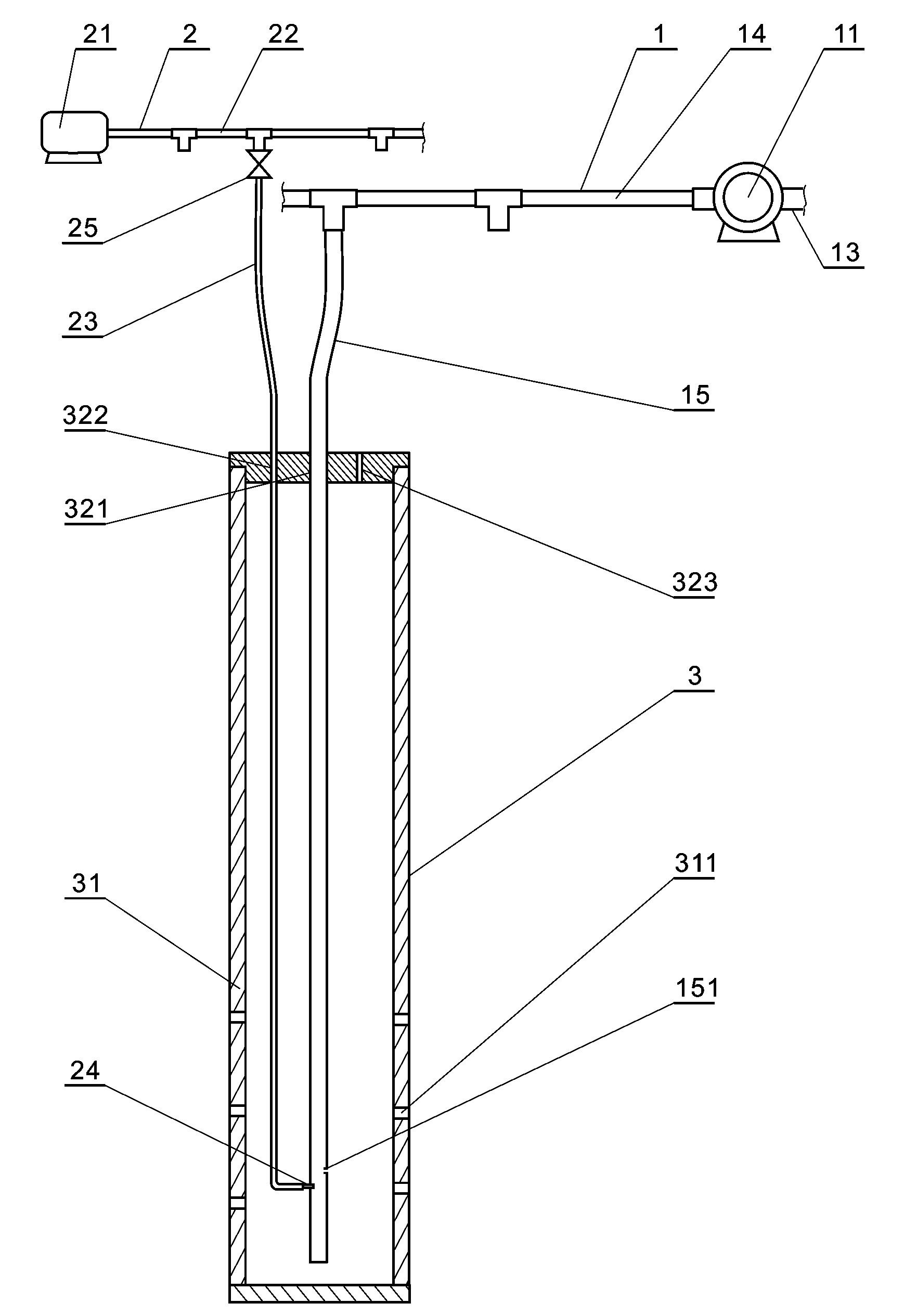 Negative pressure air jet deep well dewatering device of foundation pit