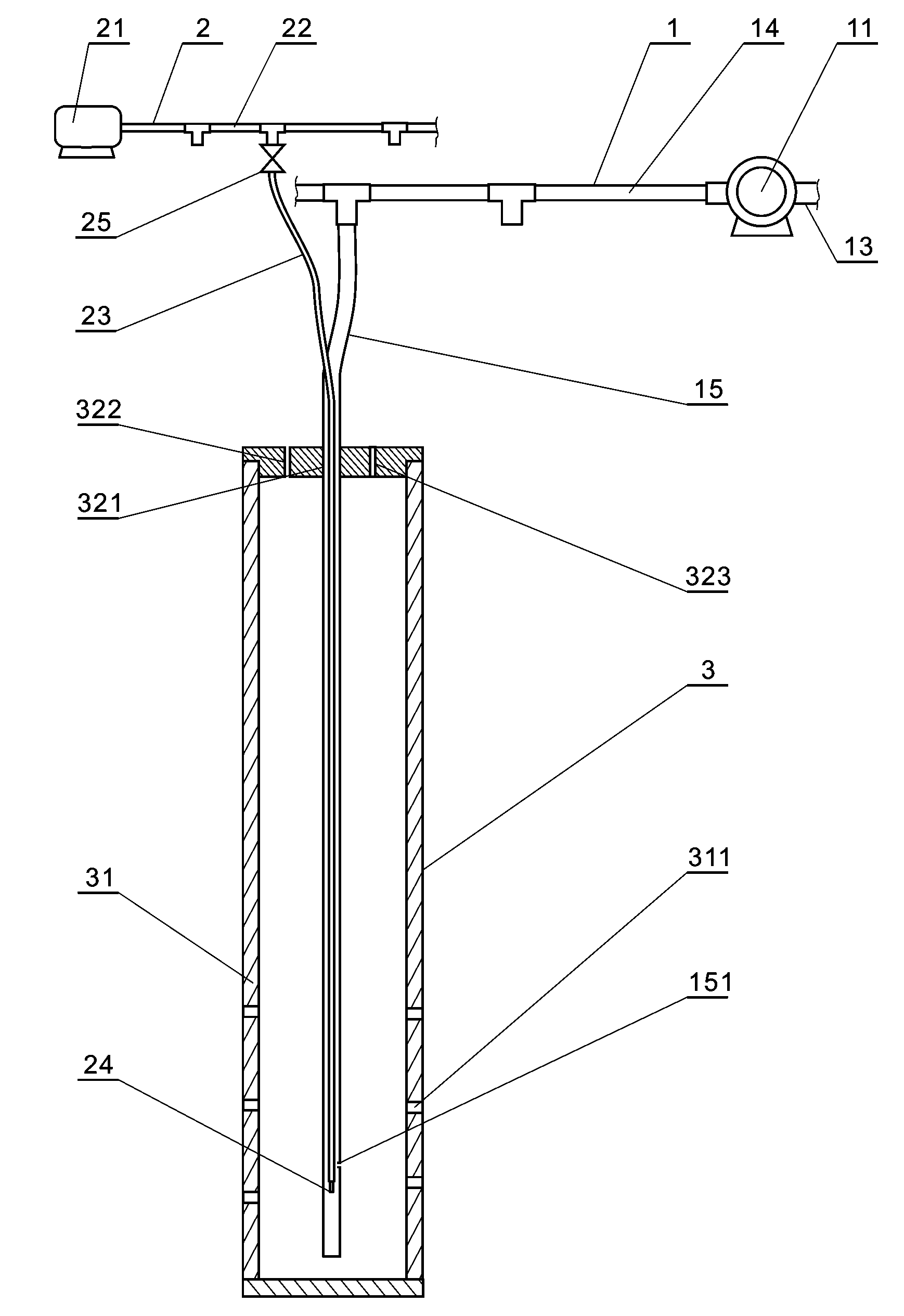 Negative pressure air jet deep well dewatering device of foundation pit