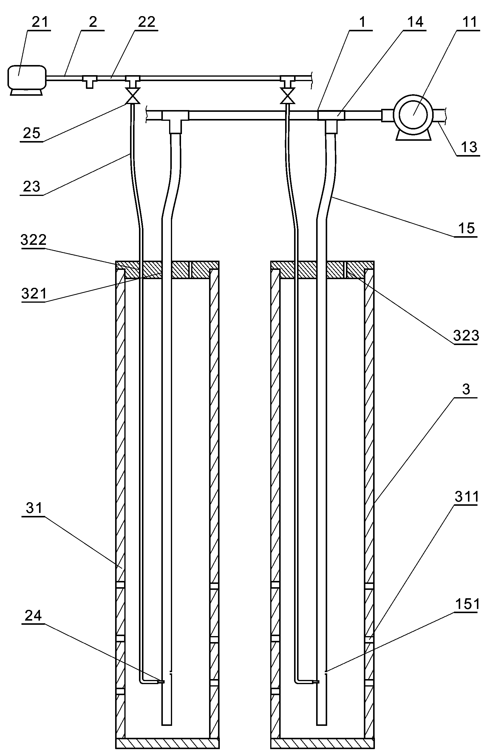 Negative pressure air jet deep well dewatering device of foundation pit