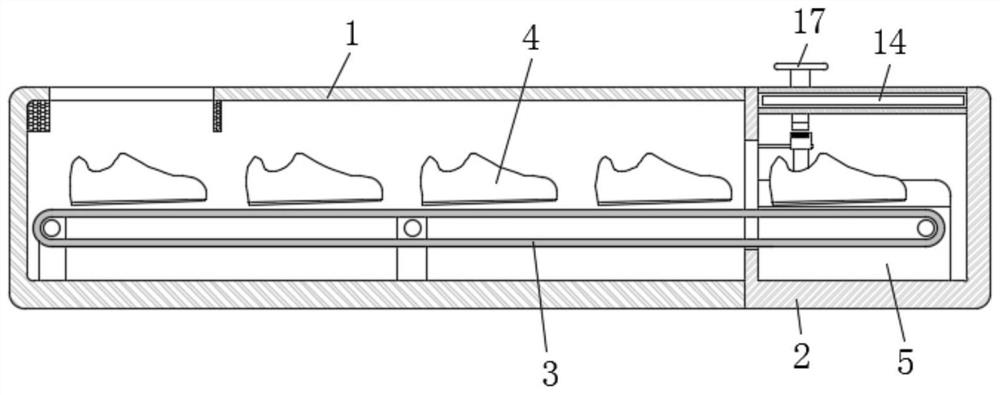 An energy-saving and environment-friendly shoe changing device for production in aseptic workshops