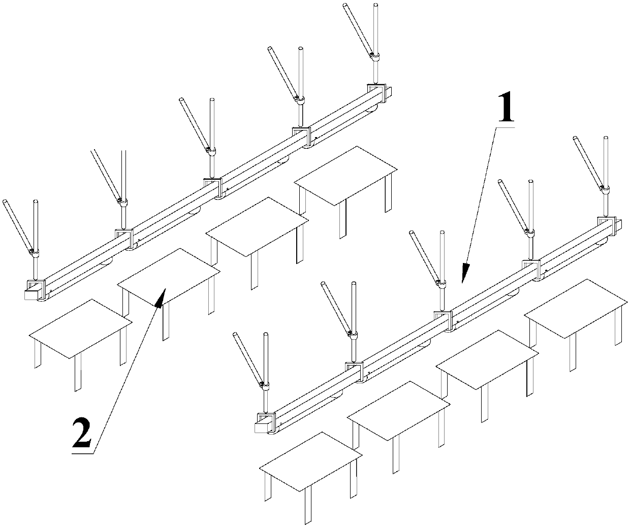 Garment production line with lighting brackets