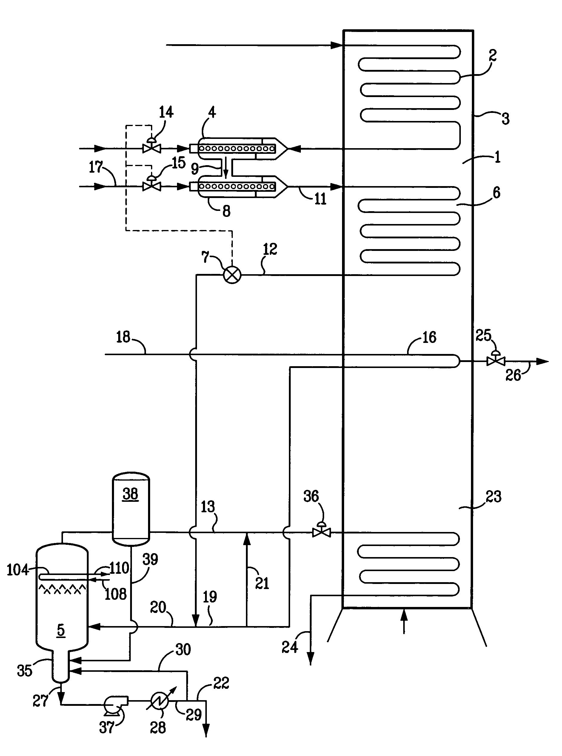 Cracking hydrocarbon feedstock containing resid utilizing partial condensation of vapor phase from vapor/liquid separation to mitigate fouling in a flash/separation vessel