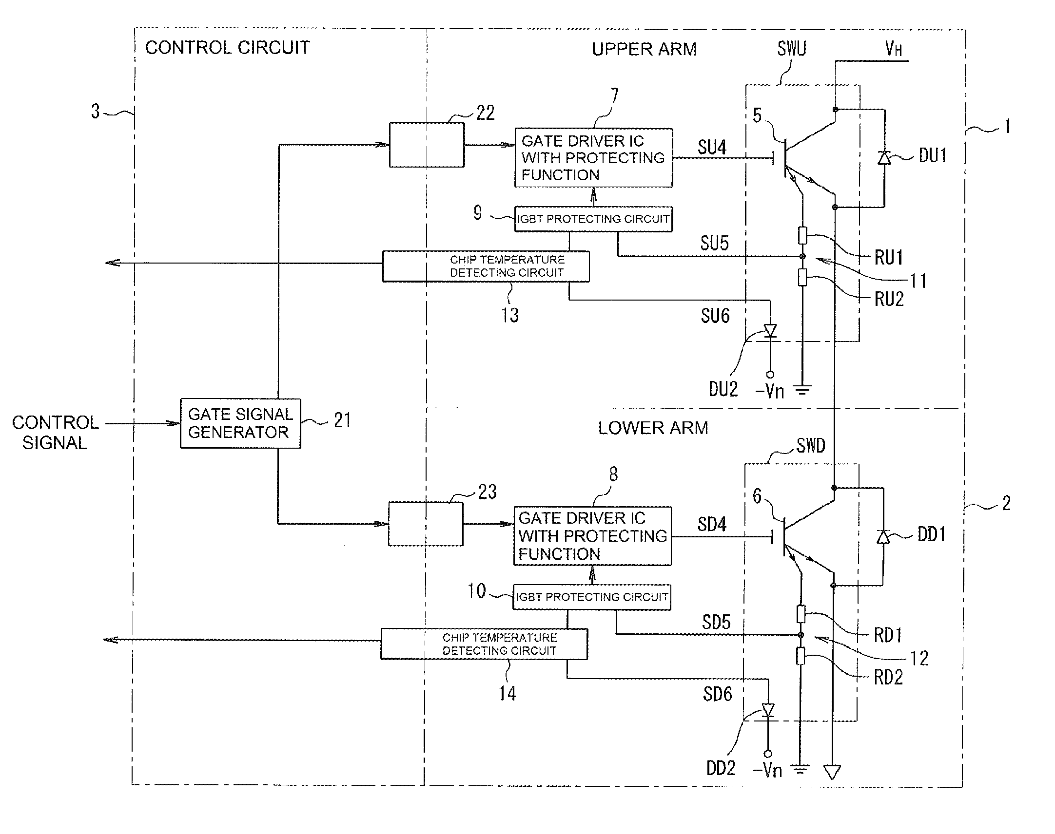 Temperature measuring device of a power semiconductor apparatus