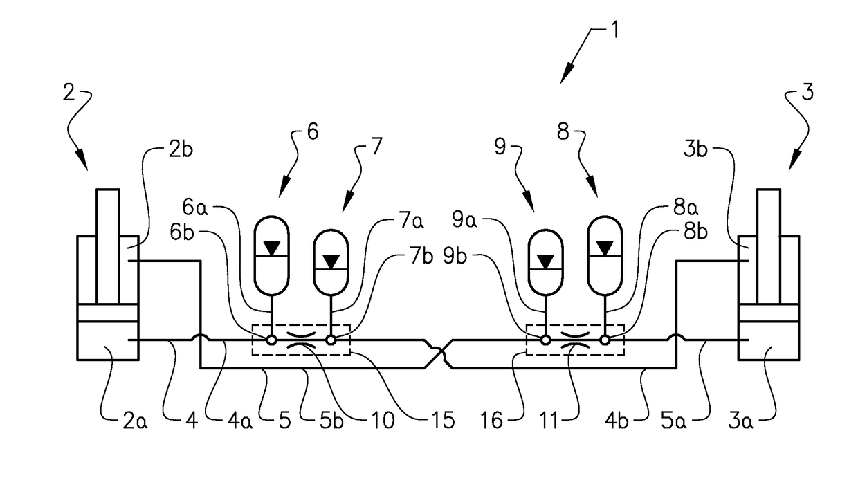 Hydraulic suspension system for a vehicle, a vehicle being provided with such a system and a method for damping an Anti-roll function of a vehicle