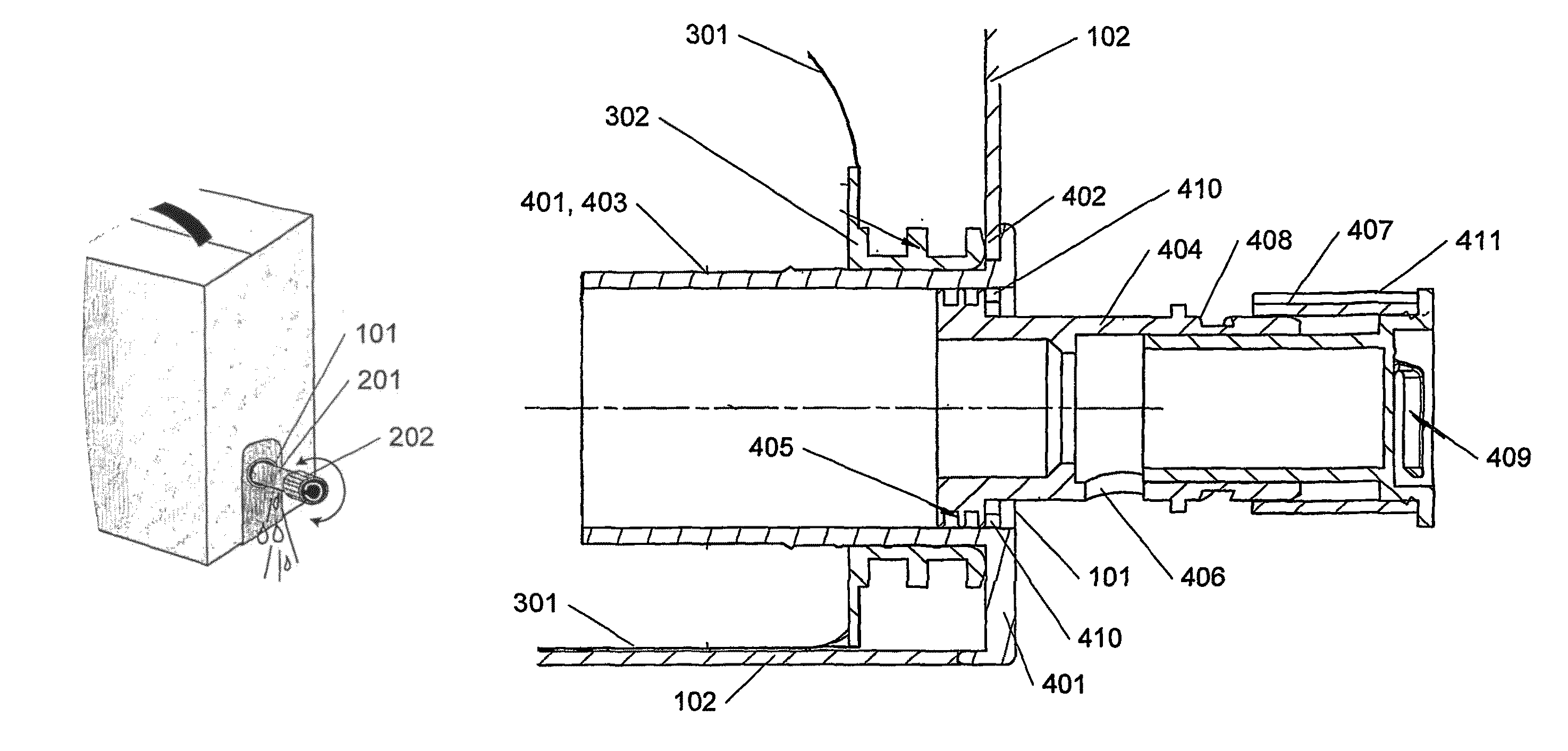 Tap and liquid dispenser for a bag-in-box