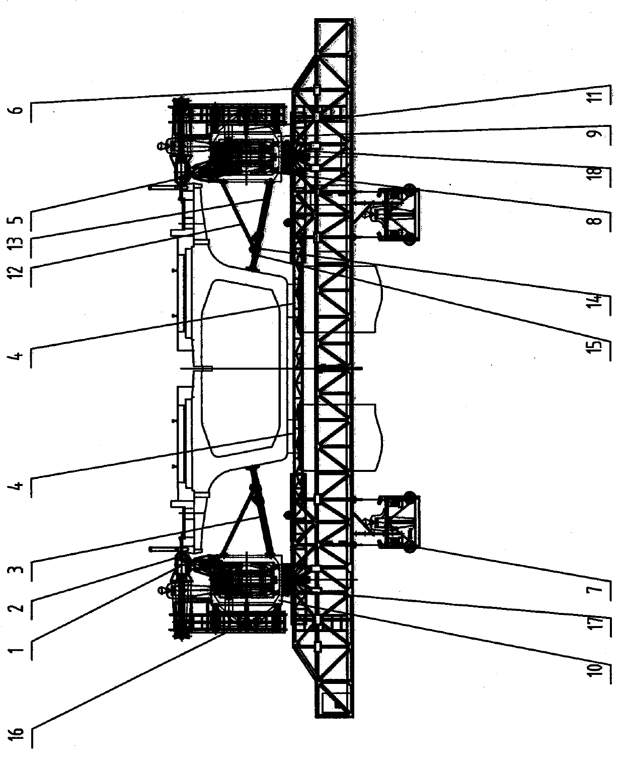 Displacement frame girder bridge inspection vehicle