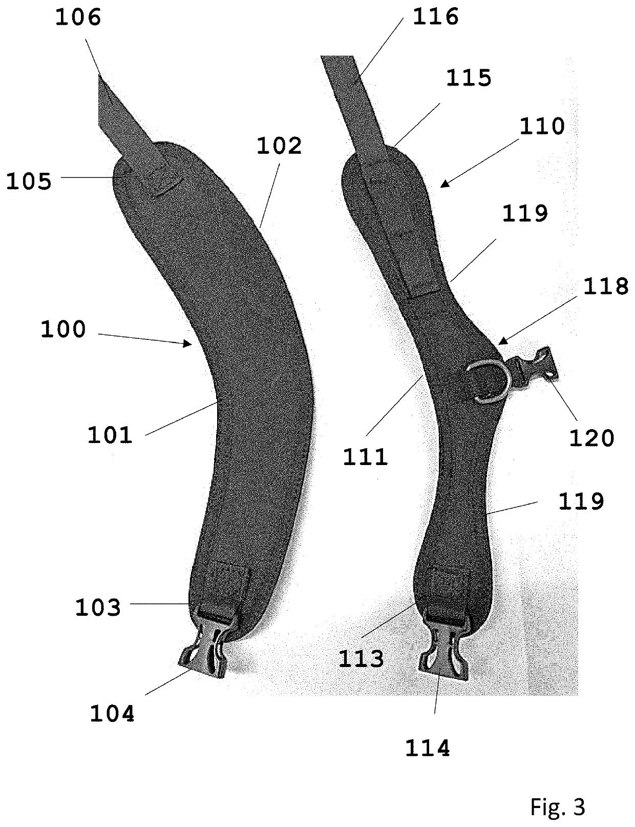 Shoulder strap for supporting back loads, device for carrying back loads, and in particular buoyancy compensator, or the like