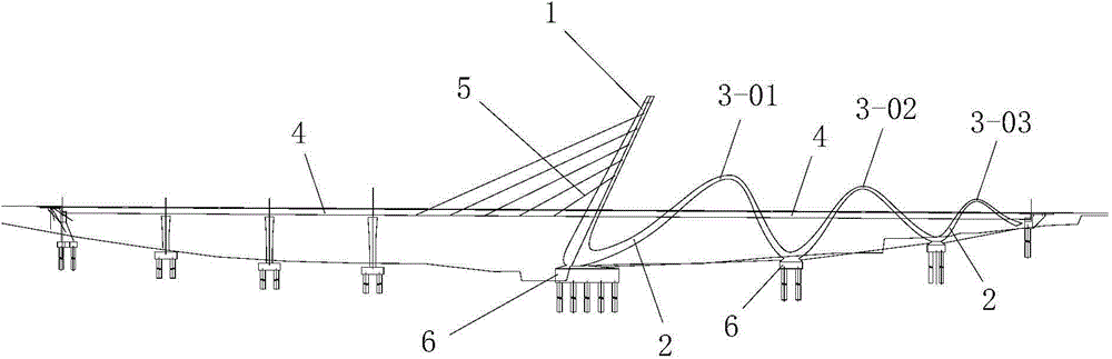 Ribbon-shaped single-tower cable-strayed-steel structure combined bridge and construction process thereof