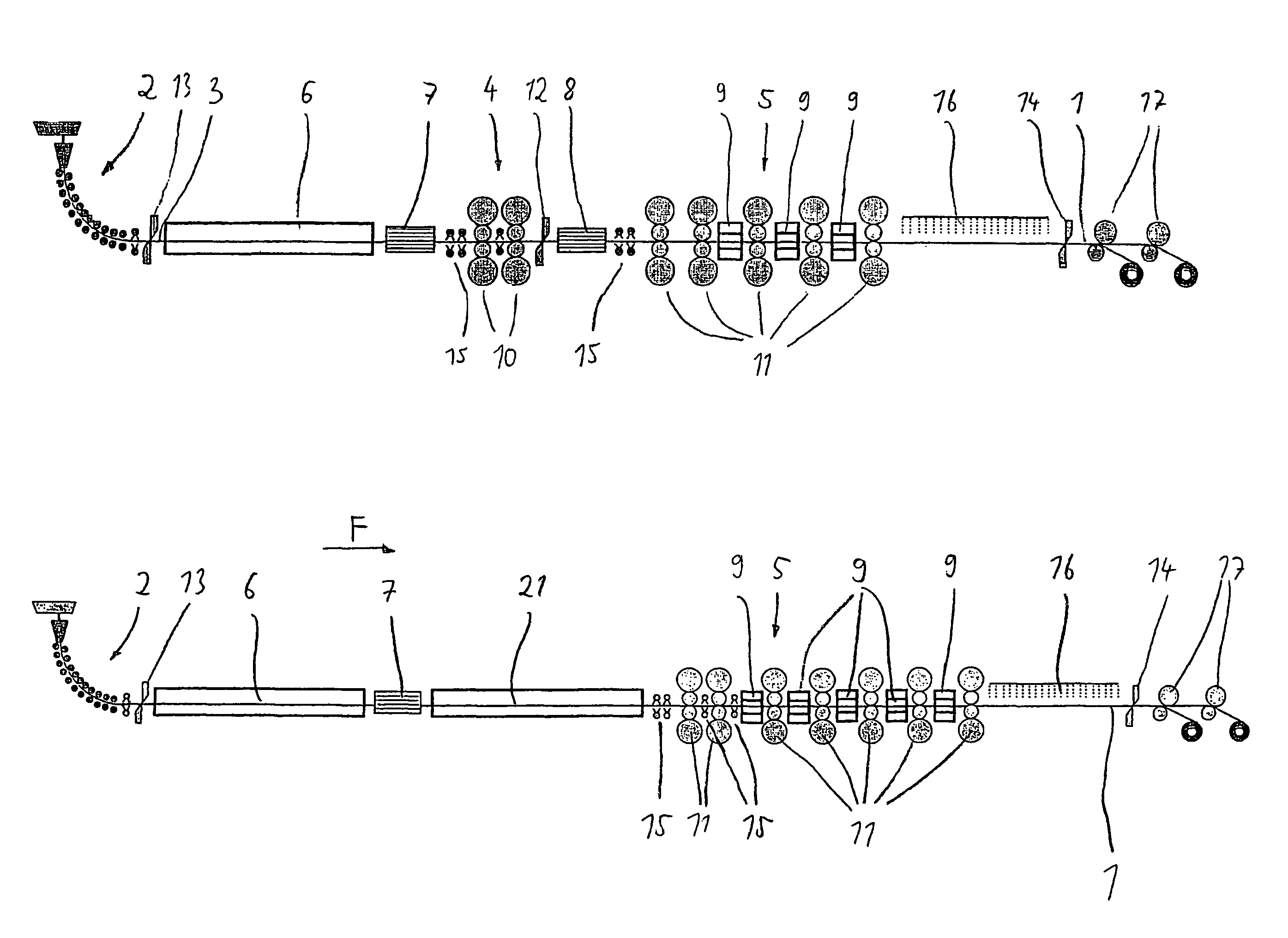 Method and device for producing a metal strip by continuous casting and rolling