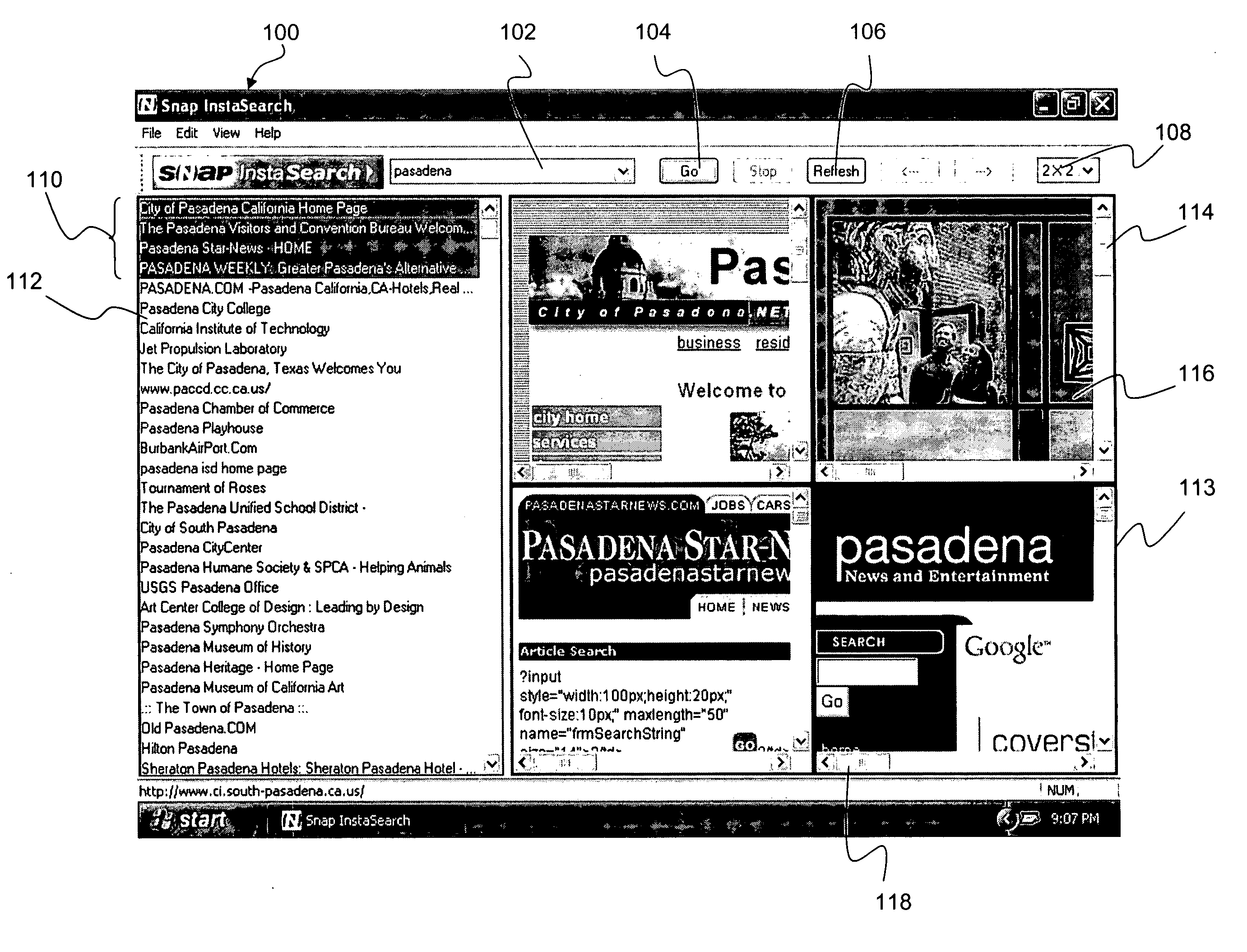 Search apparatus having a search result matrix display