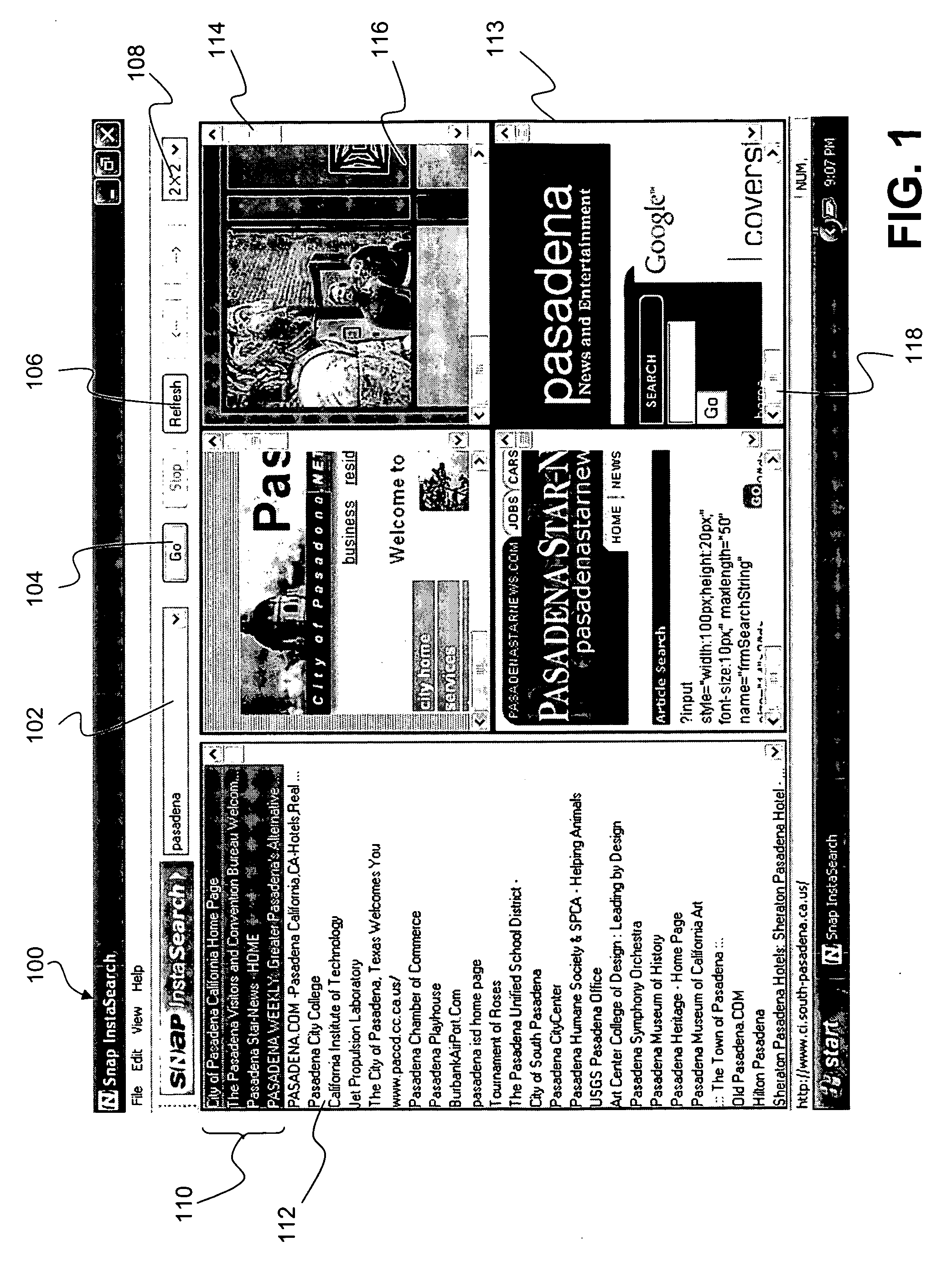 Search apparatus having a search result matrix display