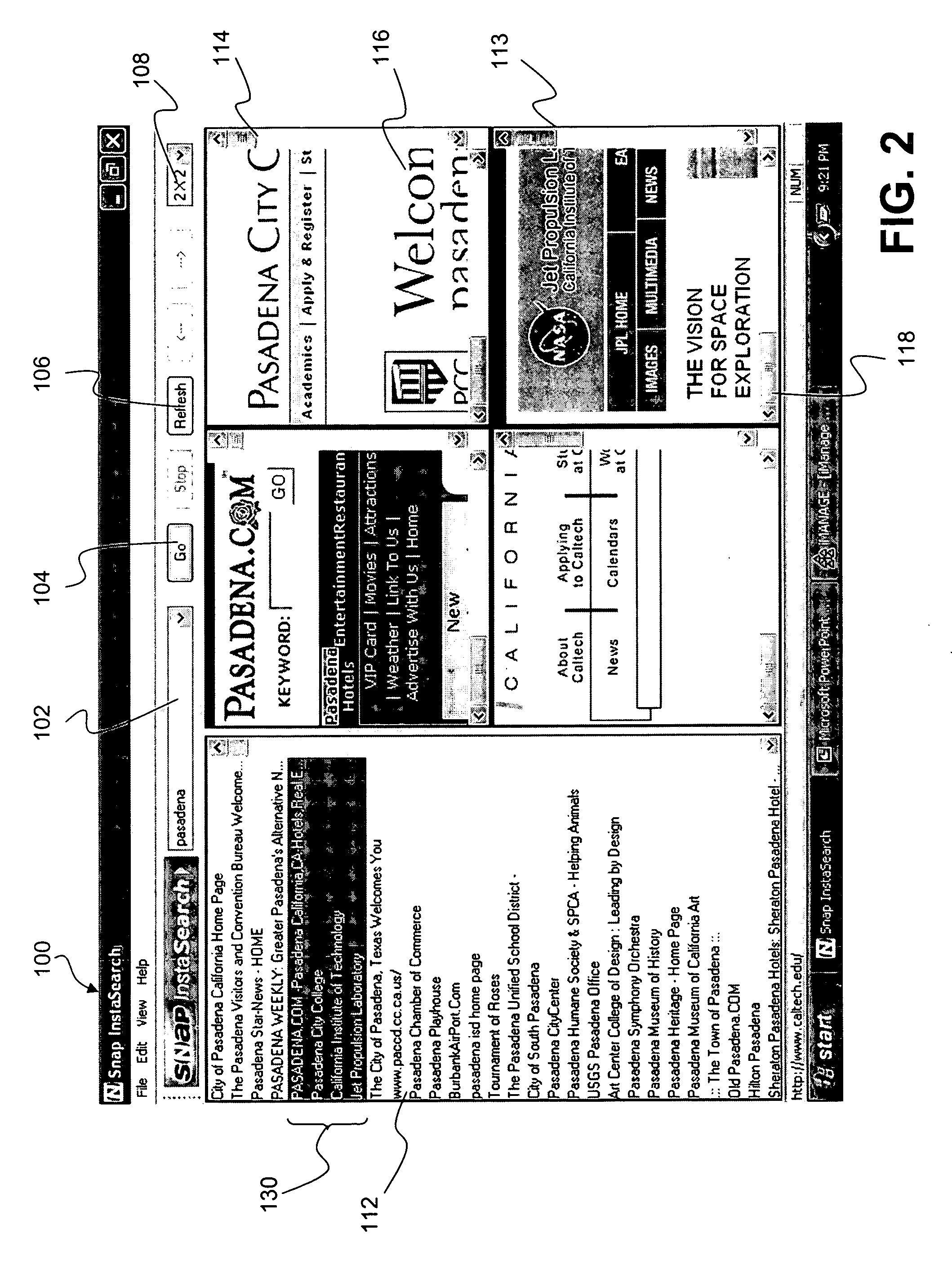 Search apparatus having a search result matrix display